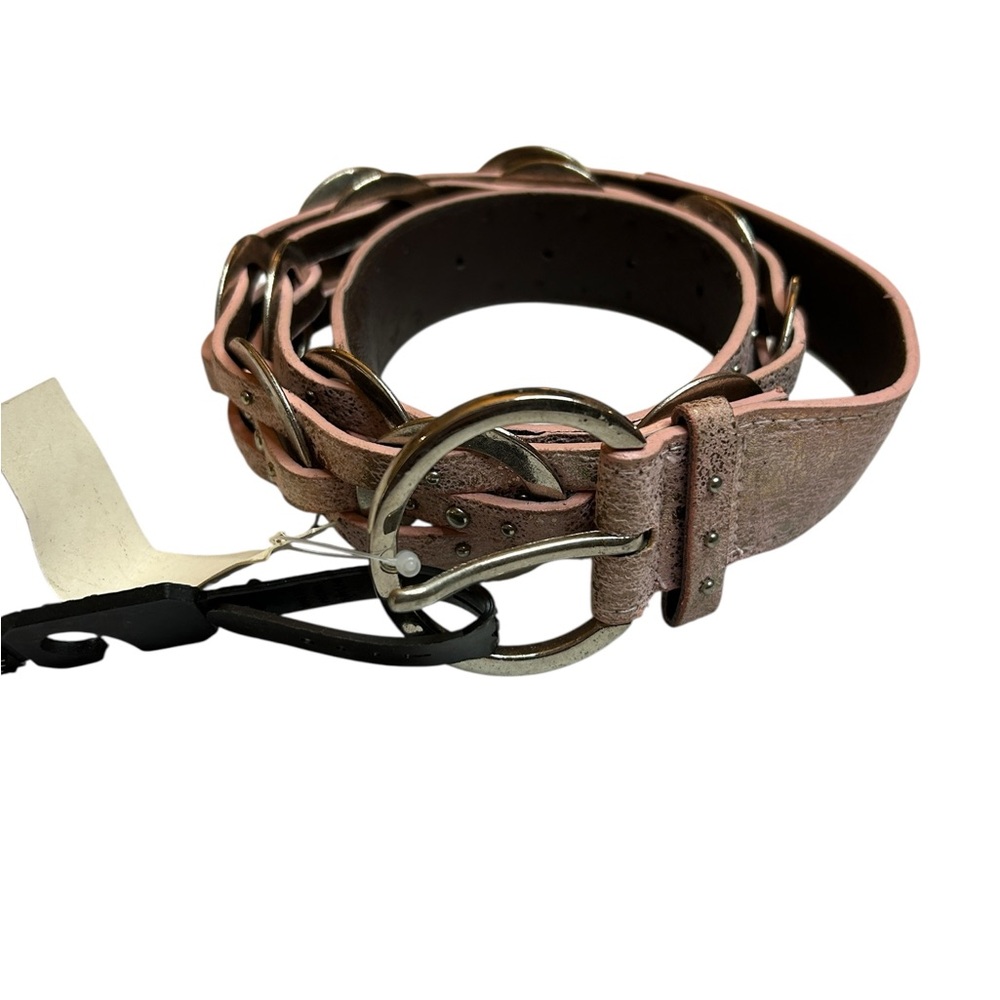 NWT Sparkling Pink Faux Leather Braided Belt Interlocking Silver Circles 42.5”